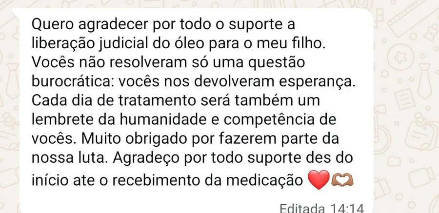 Print de WhatsApp: agradecimento sobre liberação judicial