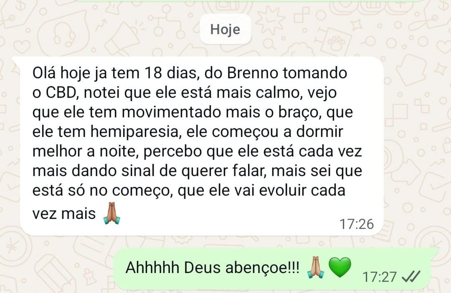 Print de WhatsApp: relato de evolução em 18 dias de tratamento