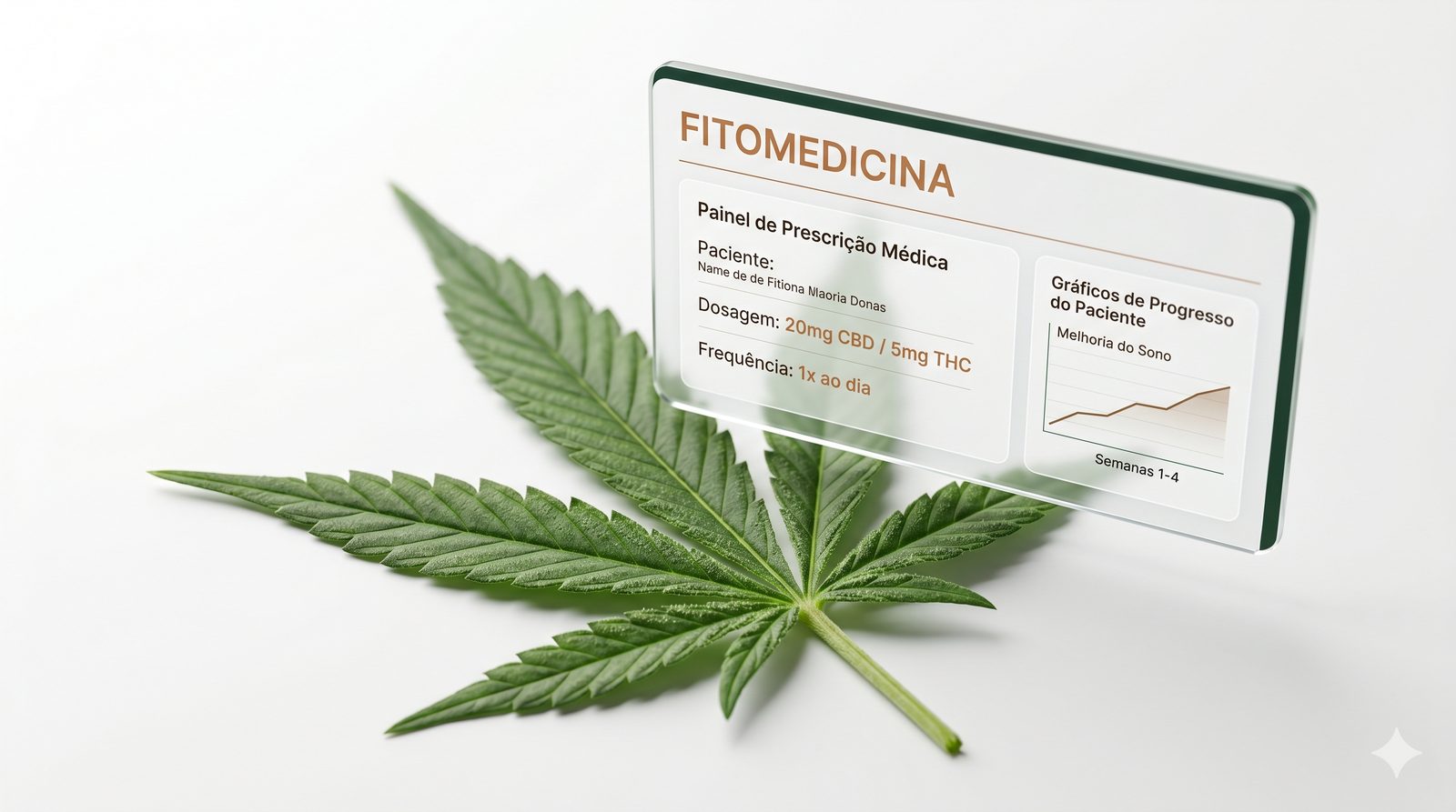 Painel de prescrição médica com folha de planta medicinal